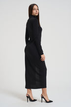 Abito donna lungo con spacco nero MR5040F NERO KONTATTO 
