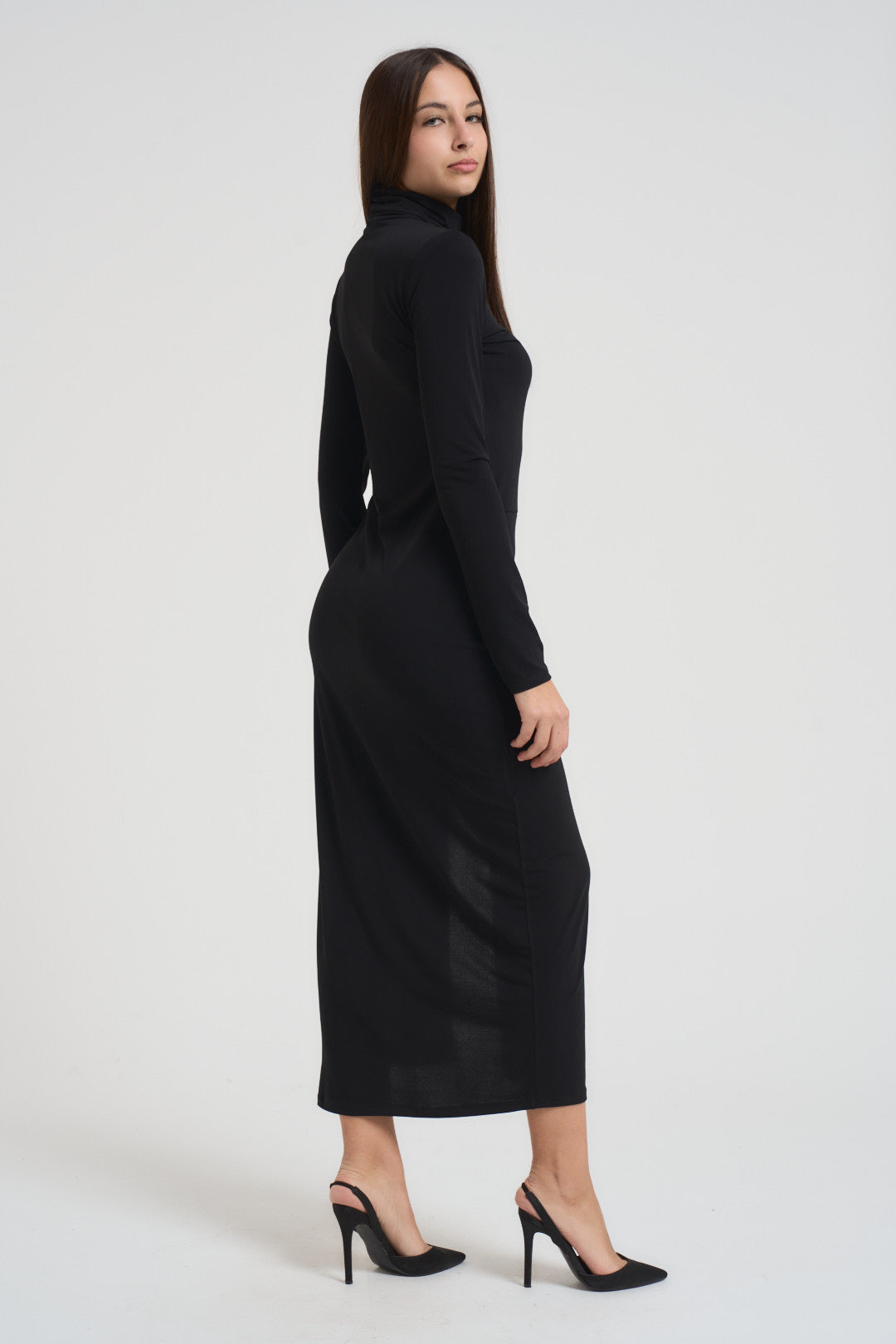 Abito donna lungo con spacco nero MR5040F NERO KONTATTO 