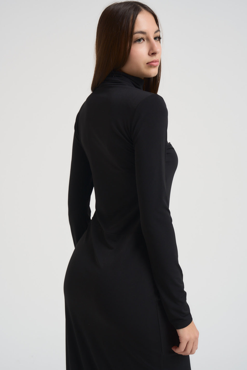 Abito donna lungo con spacco nero MR5040F NERO KONTATTO 