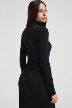 Abito donna lungo con spacco nero MR5040F NERO KONTATTO 