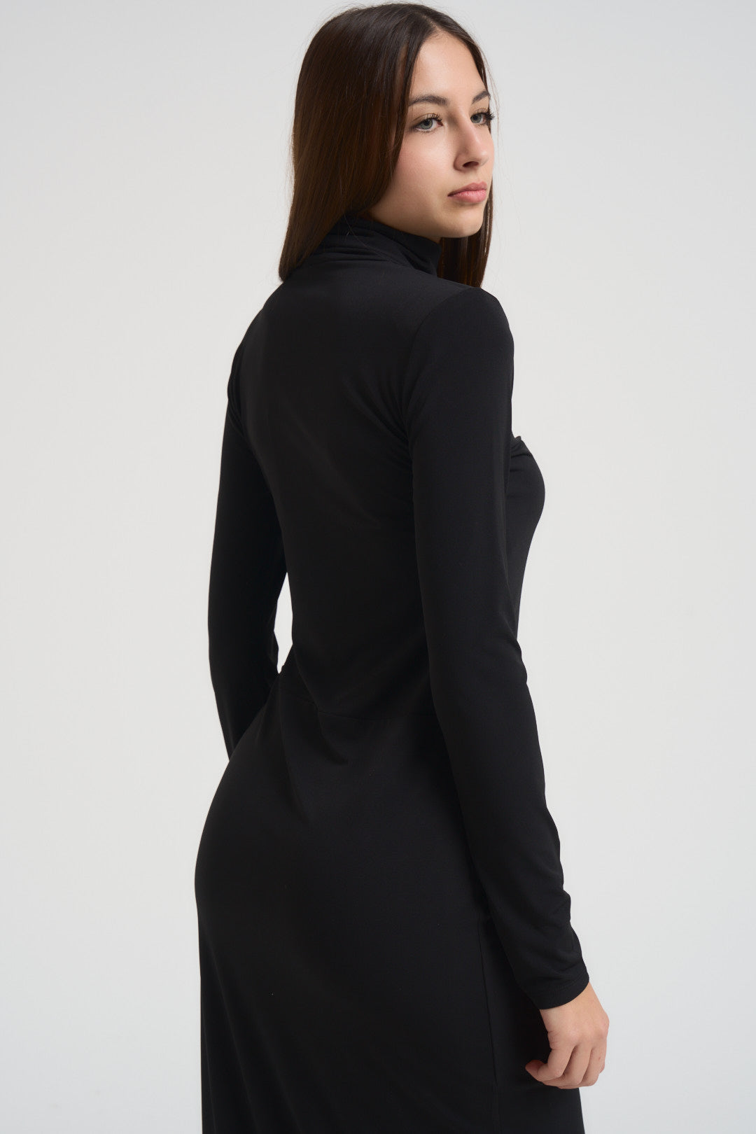 Abito donna lungo con spacco nero MR5040F NERO KONTATTO 