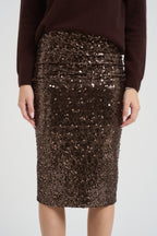 Gonna donna midi con paillettes marrone MR5045F MORO KONTATTO 