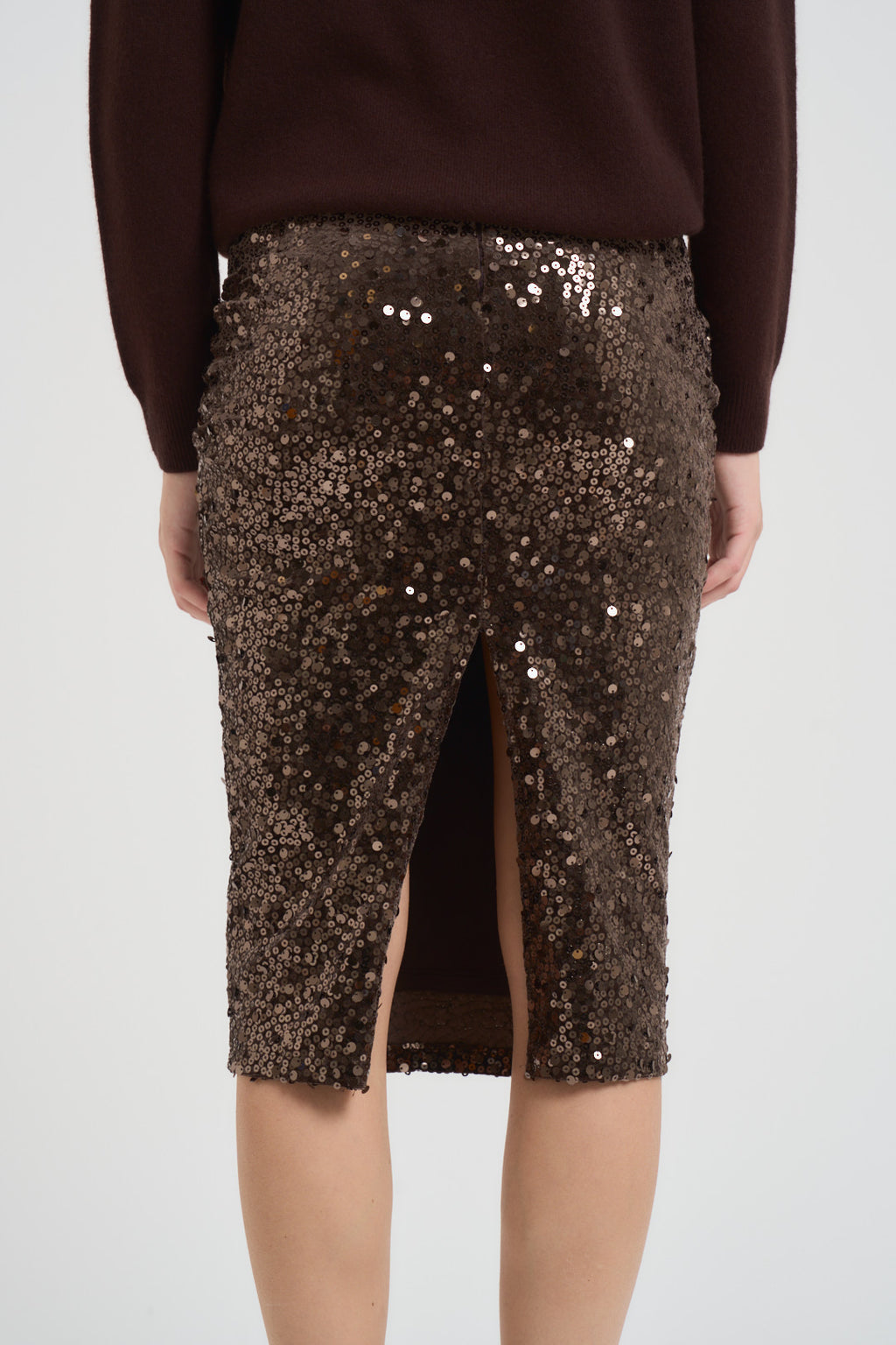 Gonna donna midi con paillettes marrone MR5045F MORO KONTATTO 