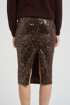 Gonna donna midi con paillettes marrone MR5045F MORO KONTATTO 