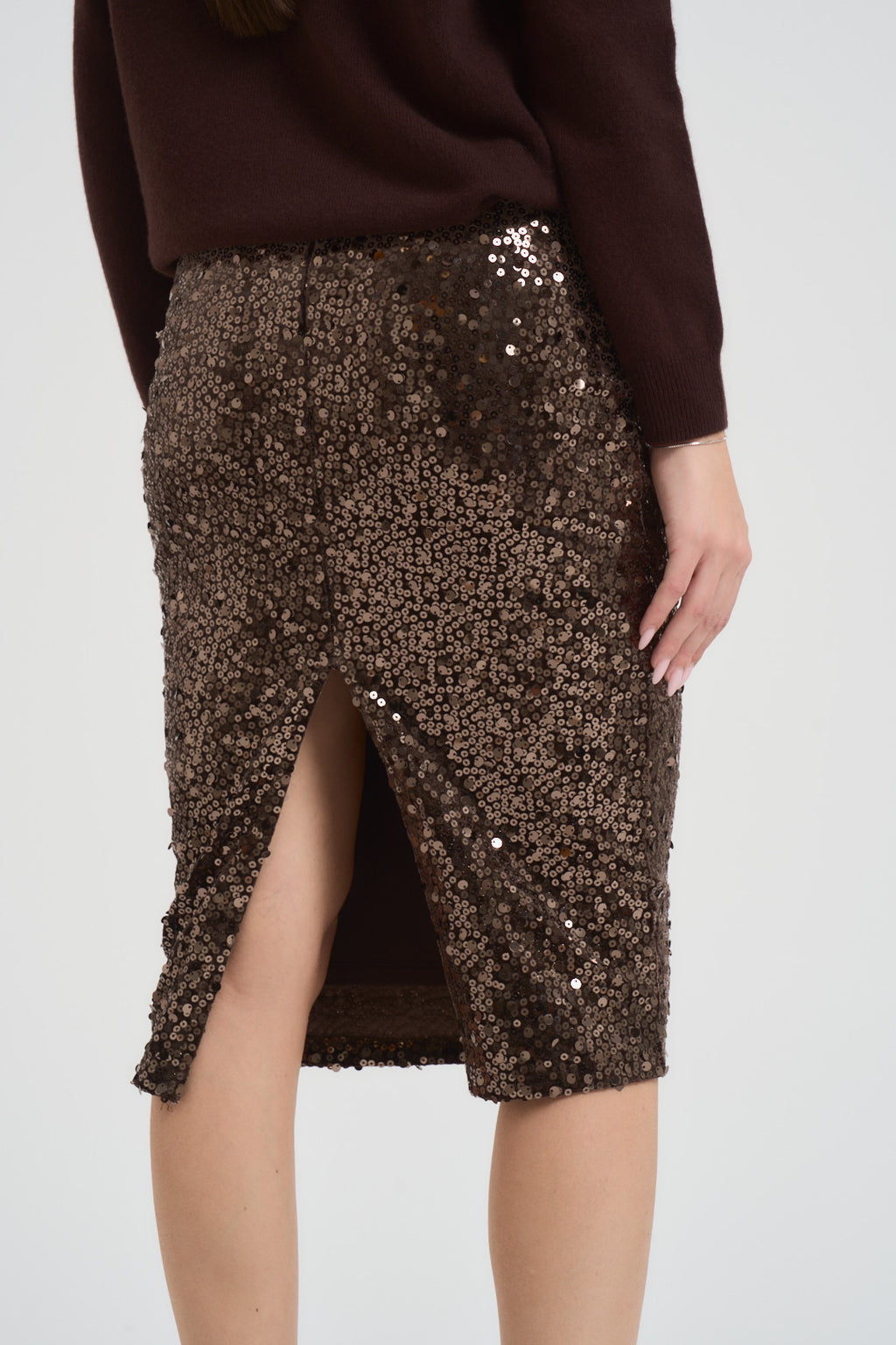 Gonna donna midi con paillettes marrone MR5045F MORO KONTATTO 