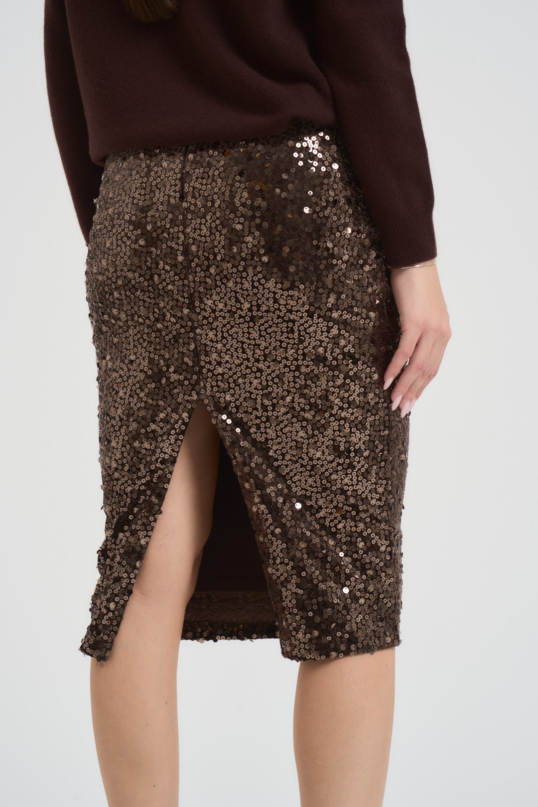 Gonna donna midi con paillettes marrone MR5045F MORO KONTATTO 