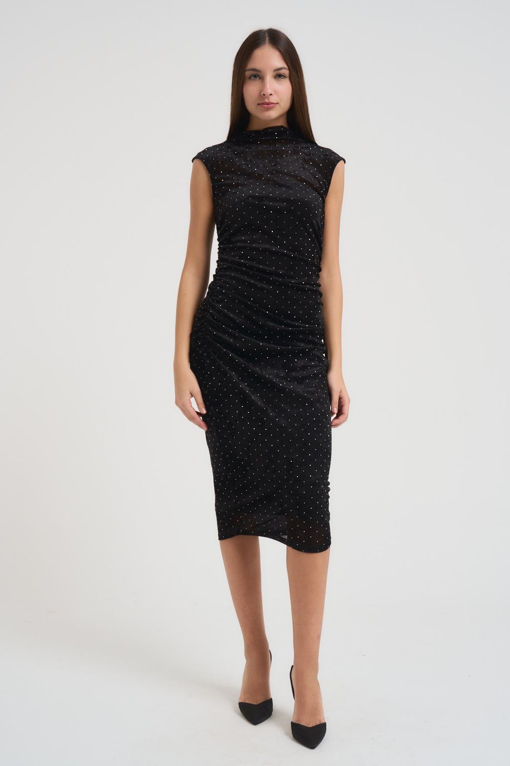 Abito donna midi nero con strass MR5051F NERO KONTATTO 