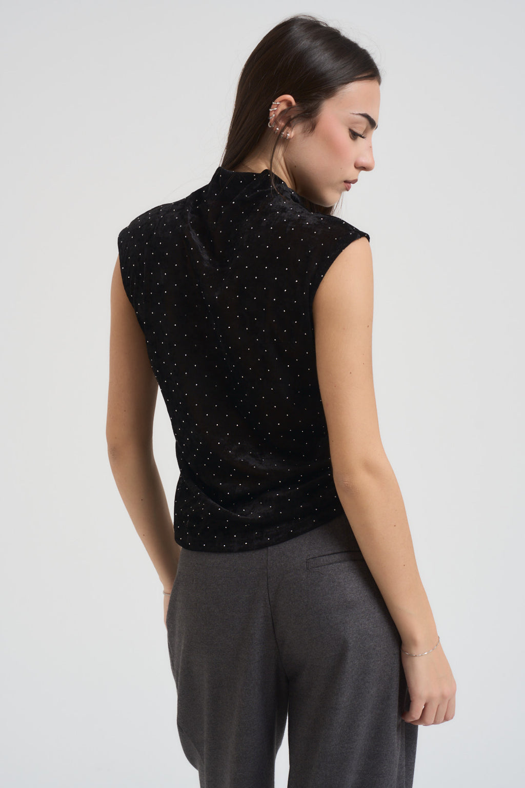 Top donna in velluto nero con strass MR5052F NERO KONTATTO 