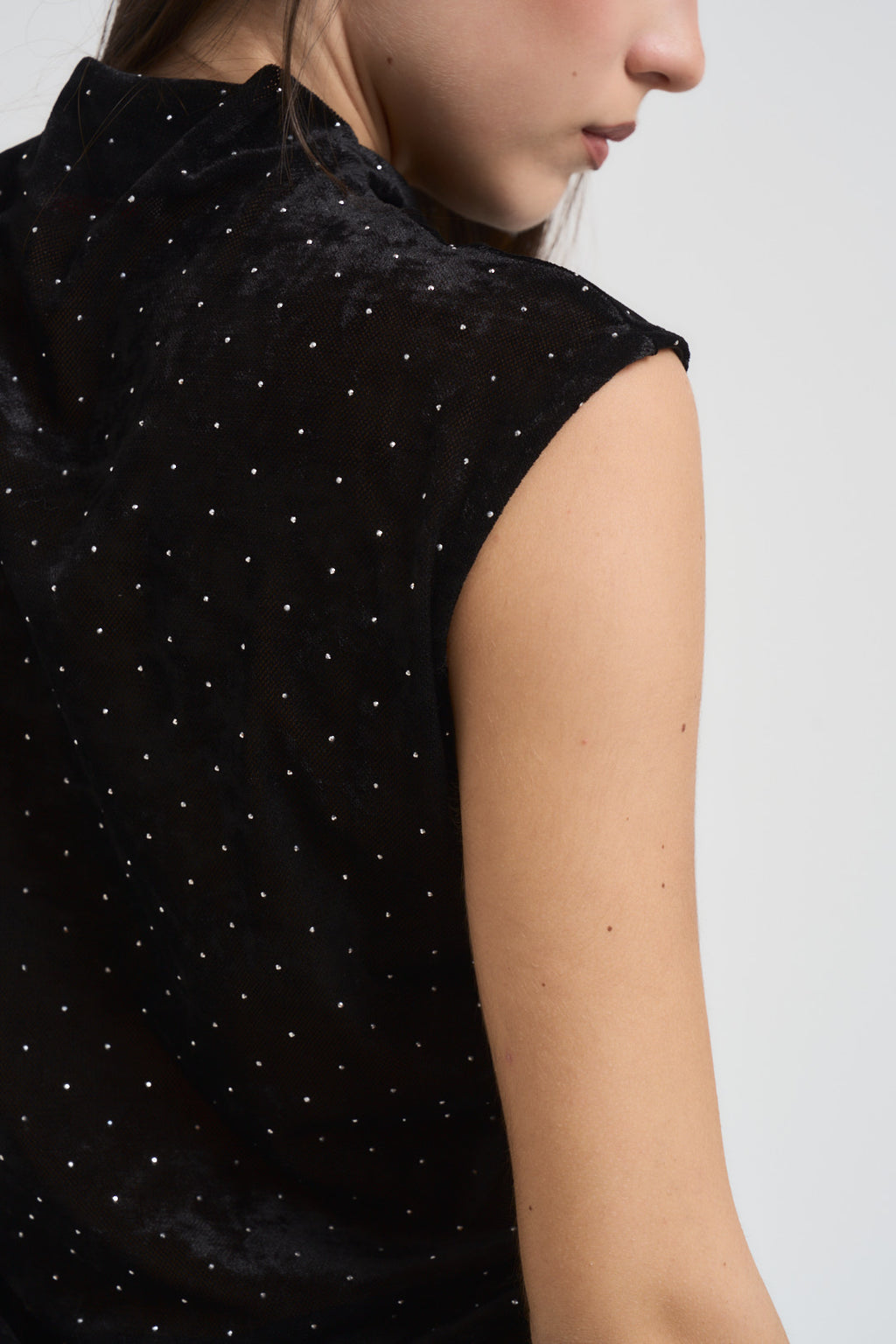 Top donna in velluto nero con strass MR5052F NERO KONTATTO 