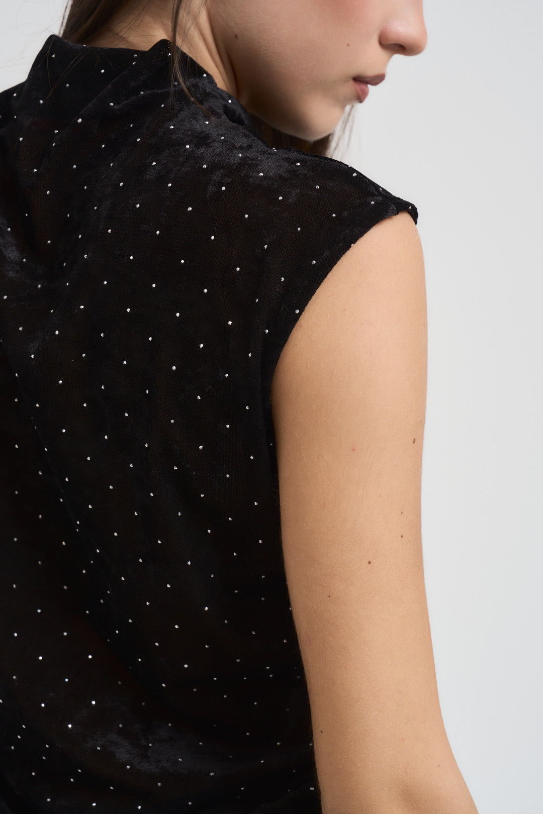 Top donna in velluto nero con strass MR5052F NERO KONTATTO 