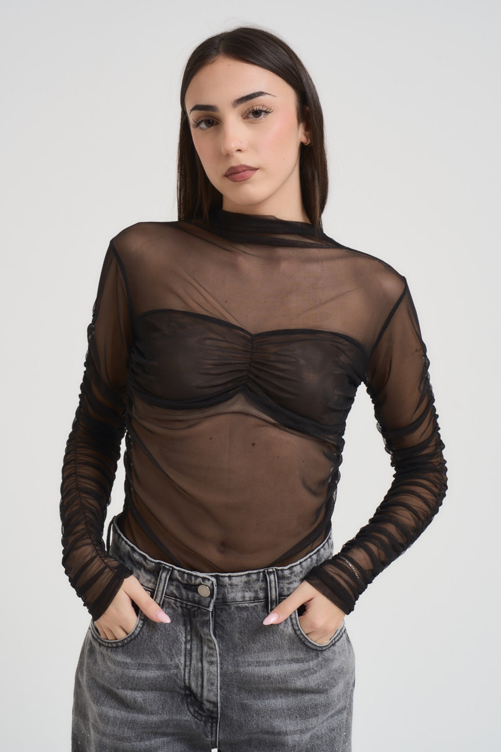 Top donna trasparente nero MR5054F NERO KONTATTO 