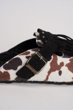 Sabot donna in suede animalier con frange DANDARA COW NERO BIANCO LAGOA 