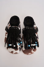 Sabot donna in suede animalier con frange DANDARA COW NERO BIANCO LAGOA 