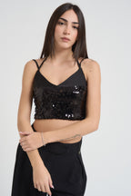 Top donna cropped con paillettes nero 143 NERO LOKITA MILANO 