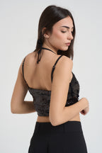 Top donna cropped con paillettes nero 143 NERO LOKITA MILANO 