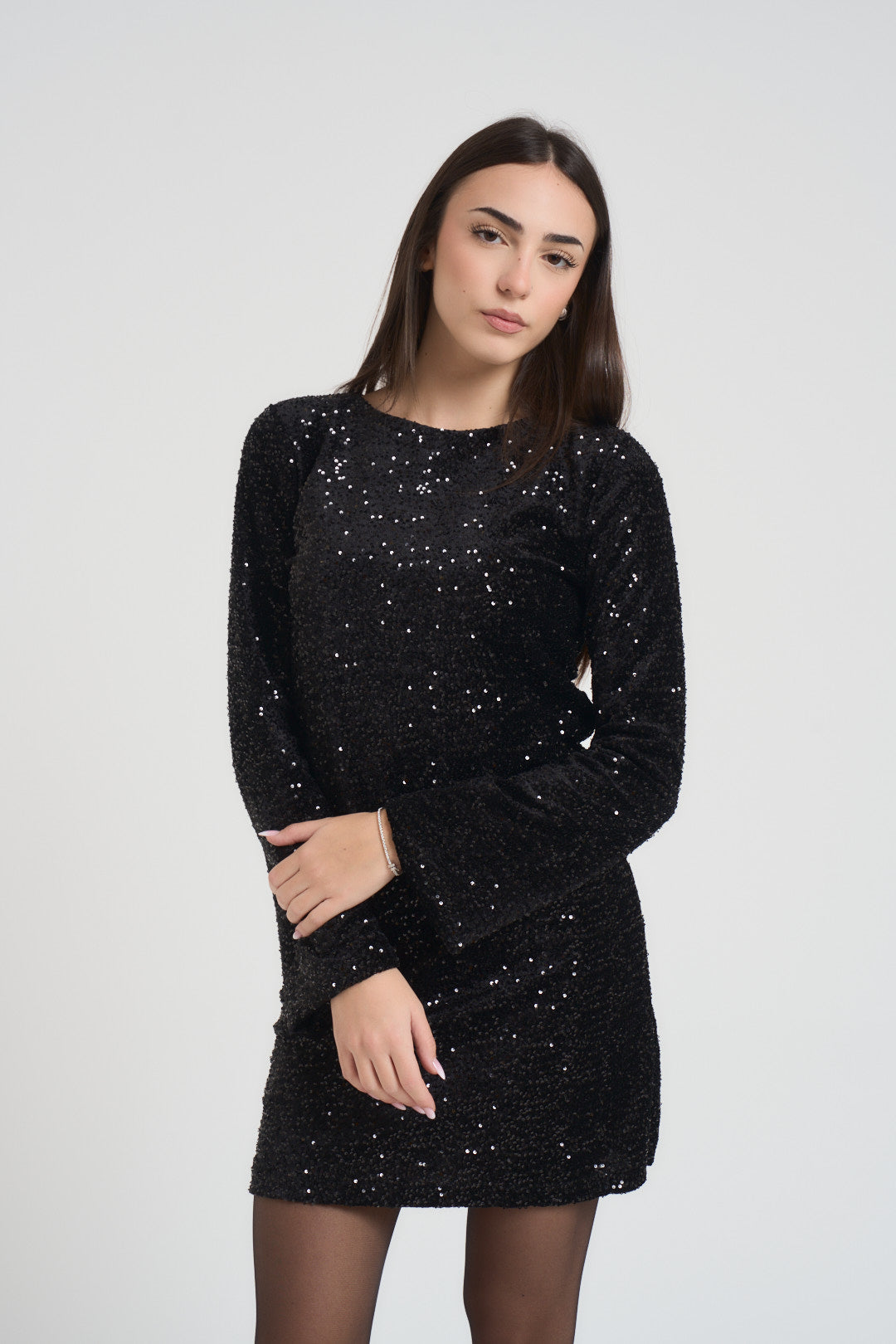 Abito donna corto con paillettes ner 2378 NERO LOKITA MILANO 