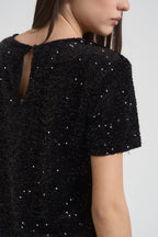 T-shirt donna girocollo con paillettes nera 2379 NERO LOKITA MILANO 