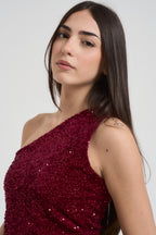 Top donna monospalla con paillettes bordeaux 2383 BORDEAUX LOKITA MILANO 