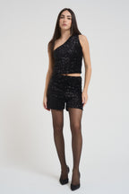Top donna monospalla con paillettes nera 2383 NERO LOKITA MILANO 