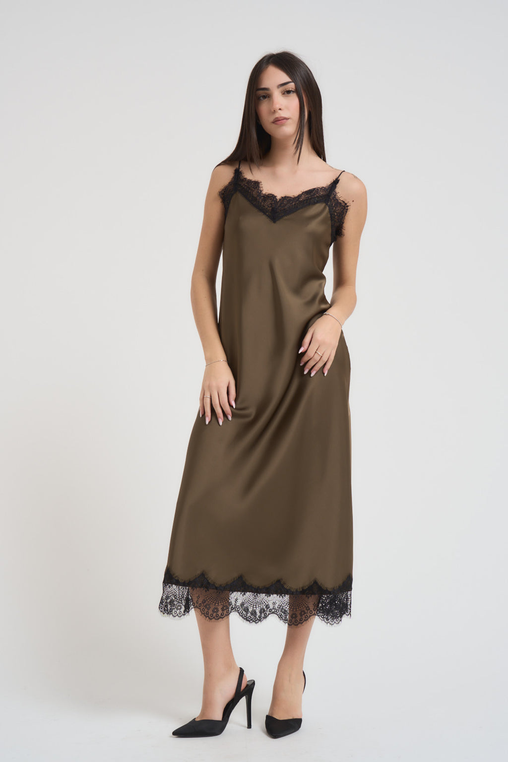 Abito donna lungo con pizzo verde D38N0779 MUSCHIO SOUVENIR CLUBBING 