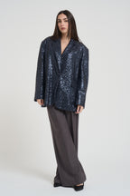 Giacca donna monoipetto con paillettes blu J623V308 BLU SUSY MIX 