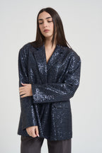Giacca donna monoipetto con paillettes blu J623V308 BLU SUSY MIX 