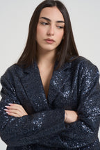 Giacca donna monoipetto con paillettes blu J623V308 BLU SUSY MIX 