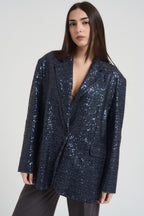 Giacca donna monoipetto con paillettes blu J623V308 BLU SUSY MIX 