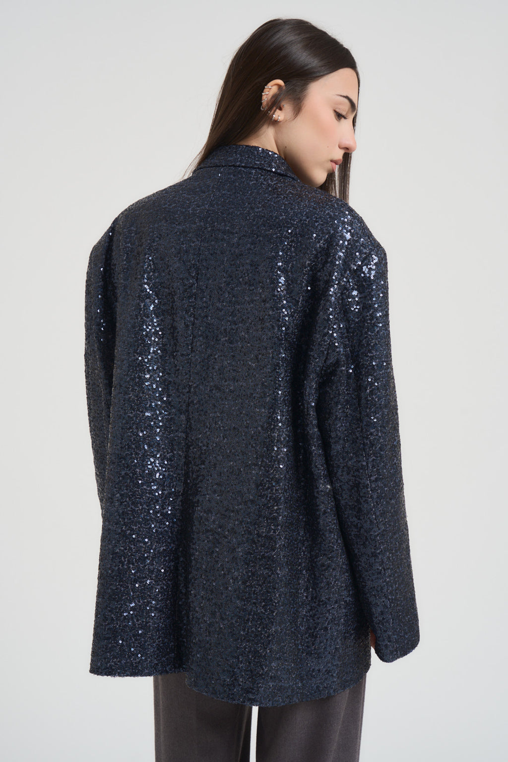 Giacca donna monoipetto con paillettes blu J623V308 BLU SUSY MIX 