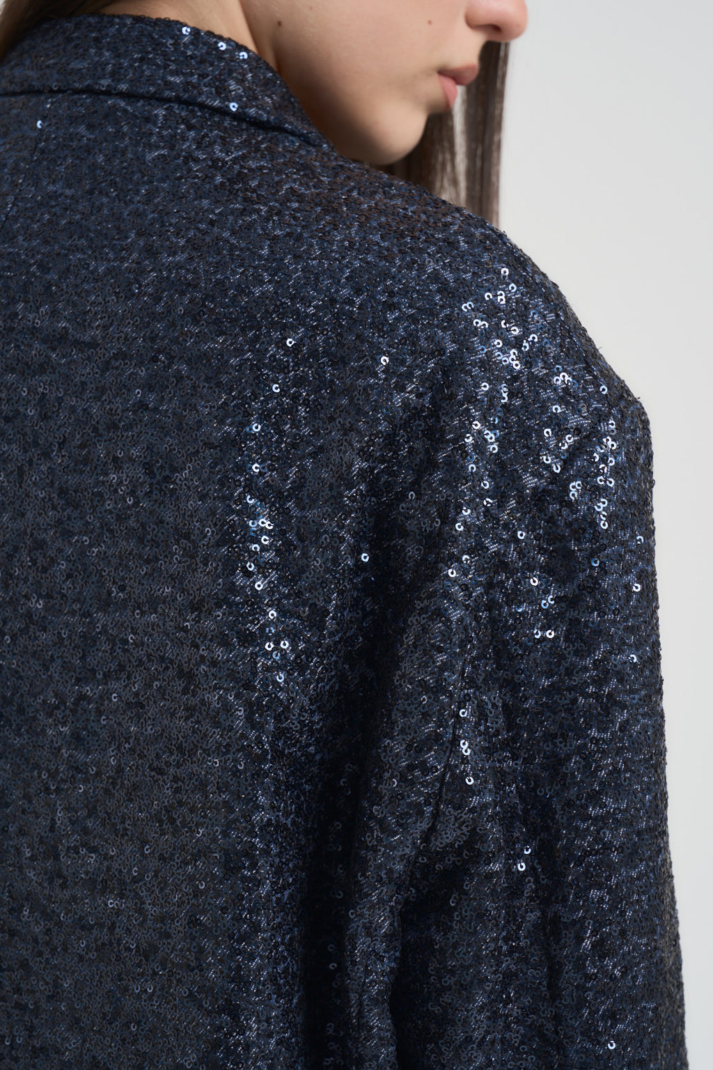 Giacca donna monoipetto con paillettes blu J623V308 BLU SUSY MIX 