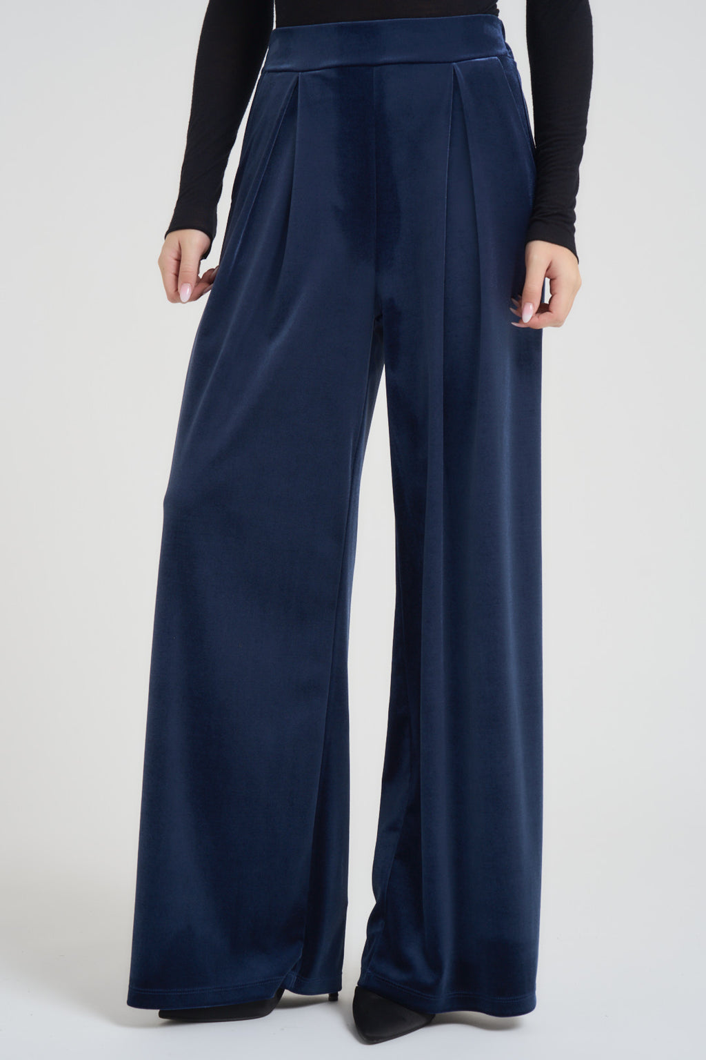 Pantalone donna a palazzo in velluto blu 25P10050ATAI25 BLU TENSIONE IN 
