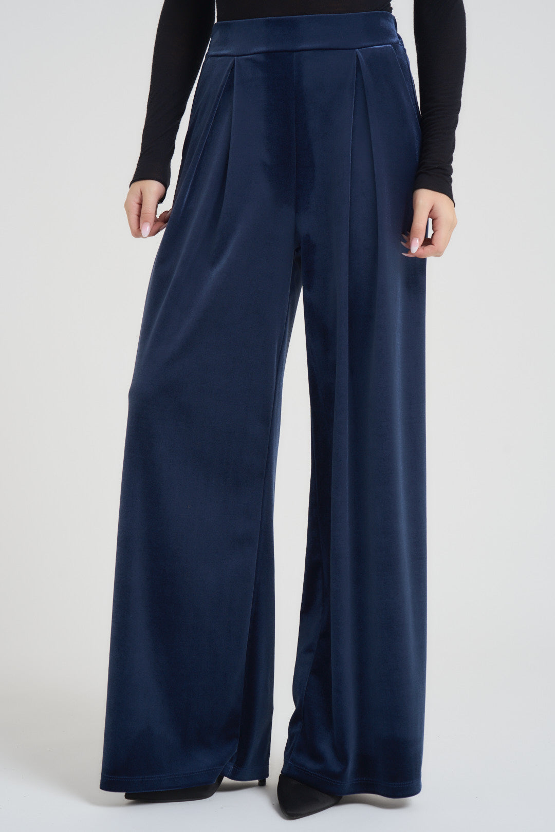 Pantalone donna a palazzo in velluto blu 25P10050ATAI25 BLU TENSIONE IN 