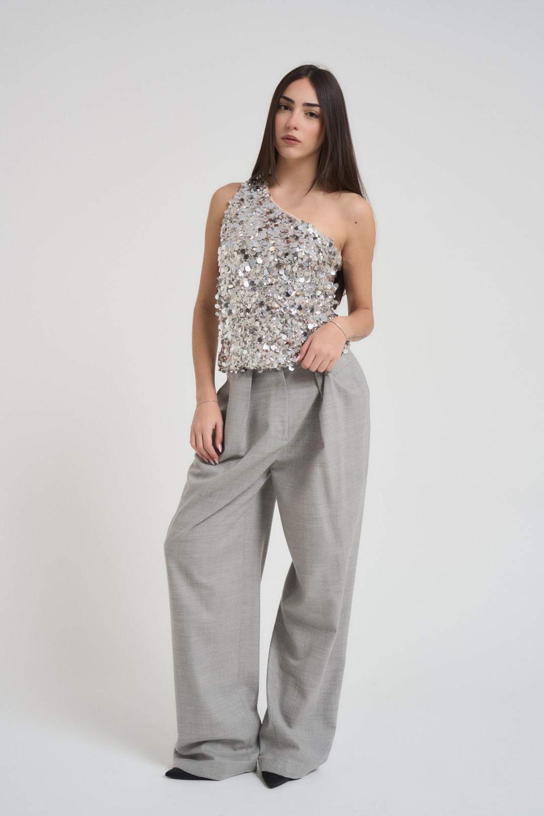 Top donna con paillettes argento 37490 VAR.UNICA TENSIONE IN 