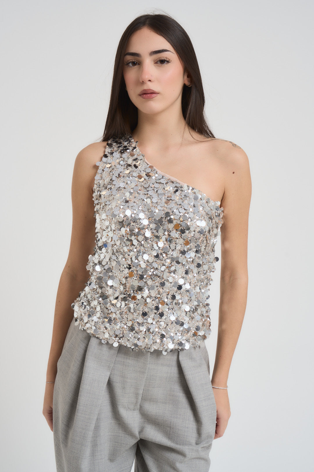 Top donna con paillettes argento 37490 VAR.UNICA TENSIONE IN 