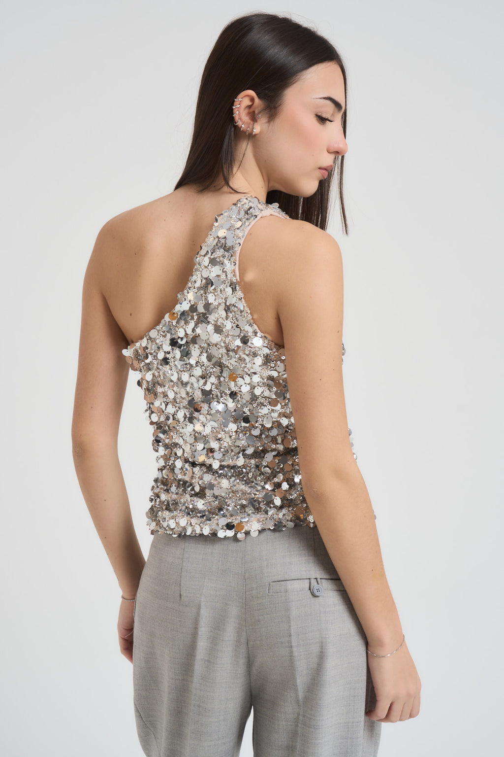 Top donna con paillettes argento 37490 VAR.UNICA TENSIONE IN 