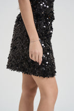 Minigonna donna con paillettes nera W25GB97 NERO TENSIONE IN 