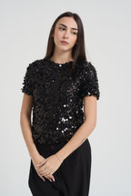 T-shirt donna girocollo con paillettes nero W25TB53 NERO TENSIONE IN 