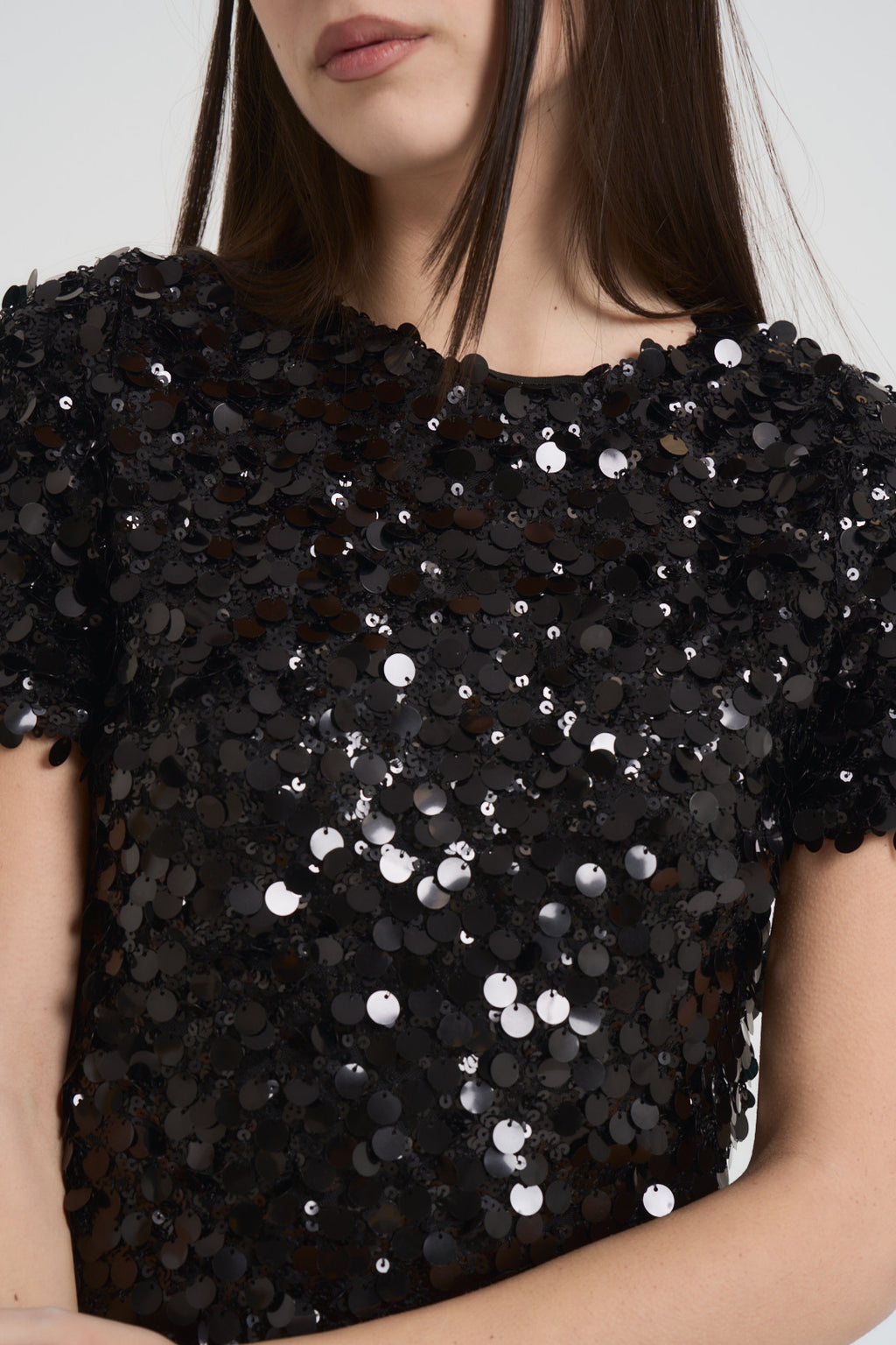 T-shirt donna girocollo con paillettes nero W25TB53 NERO TENSIONE IN 