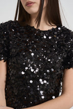 T-shirt donna girocollo con paillettes nero W25TB53 NERO TENSIONE IN 