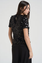 T-shirt donna girocollo con paillettes nero W25TB53 NERO TENSIONE IN 