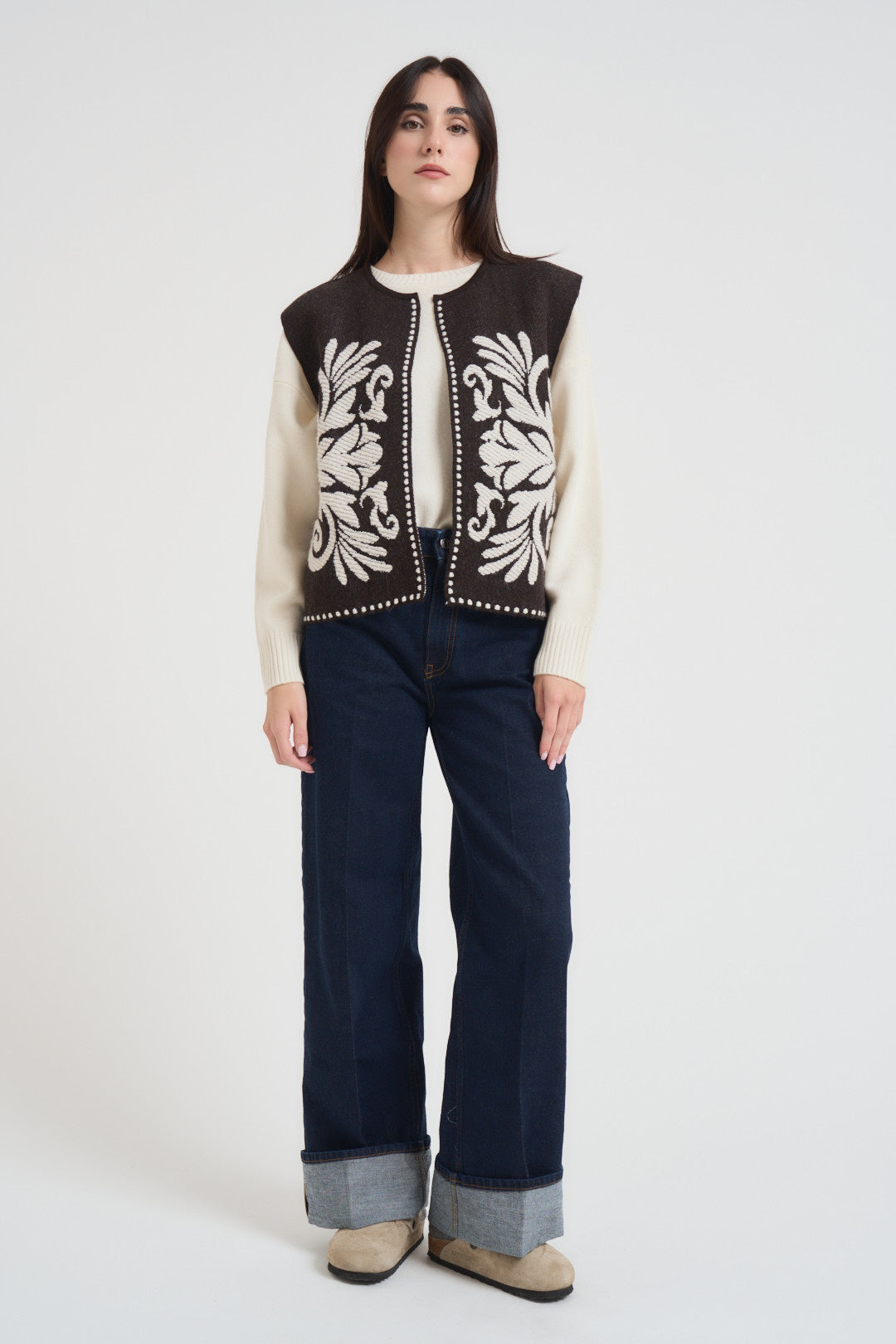 Gilet donna in jacquard moro W5HMG35A400 MORO TENSIONE IN 