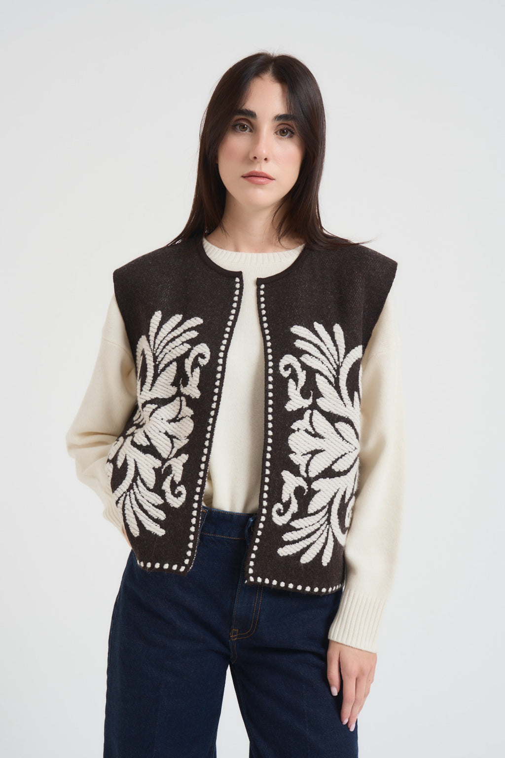 Gilet donna in jacquard moro W5HMG35A400 MORO TENSIONE IN 