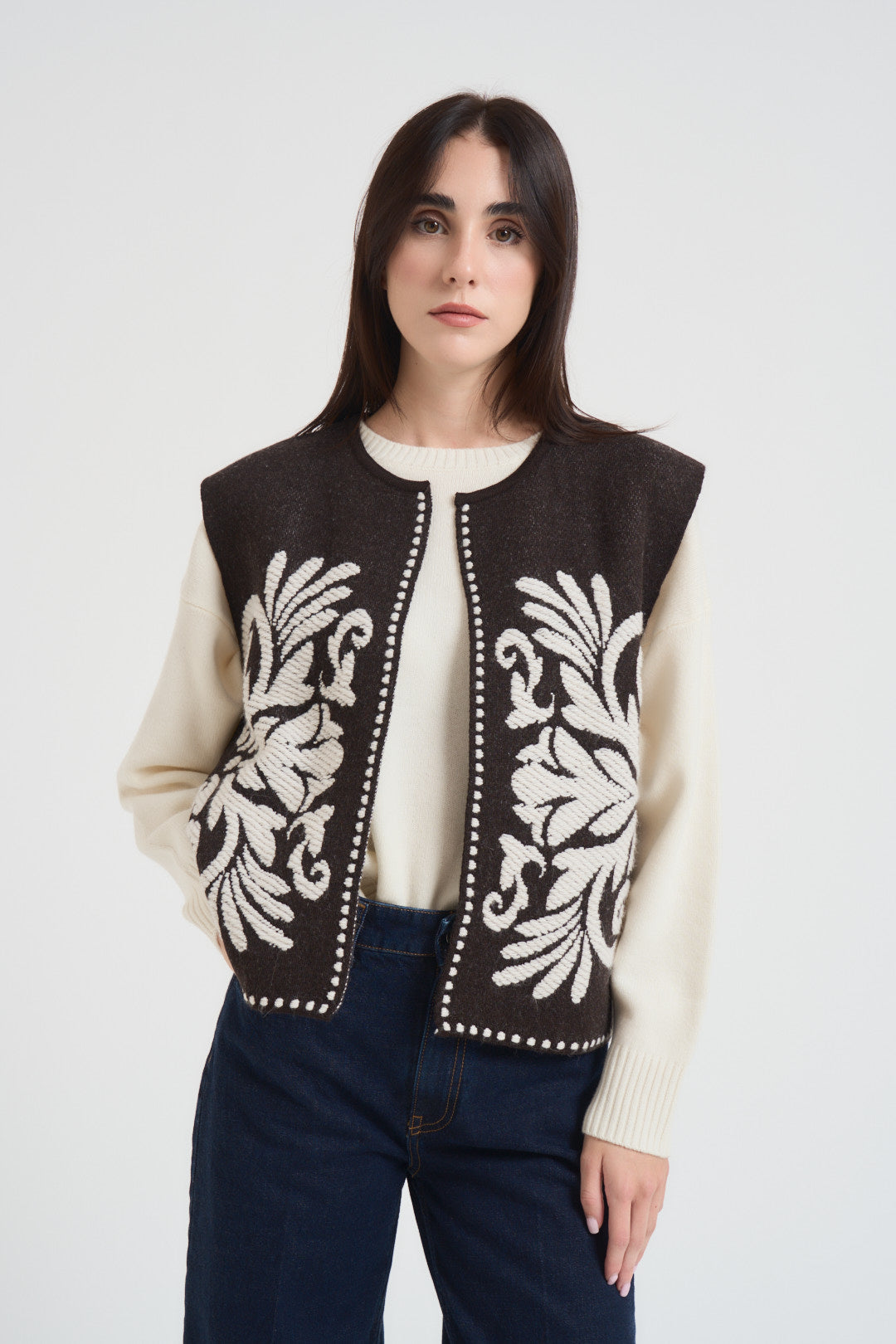 Gilet donna in jacquard moro W5HMG35A400 MORO TENSIONE IN 