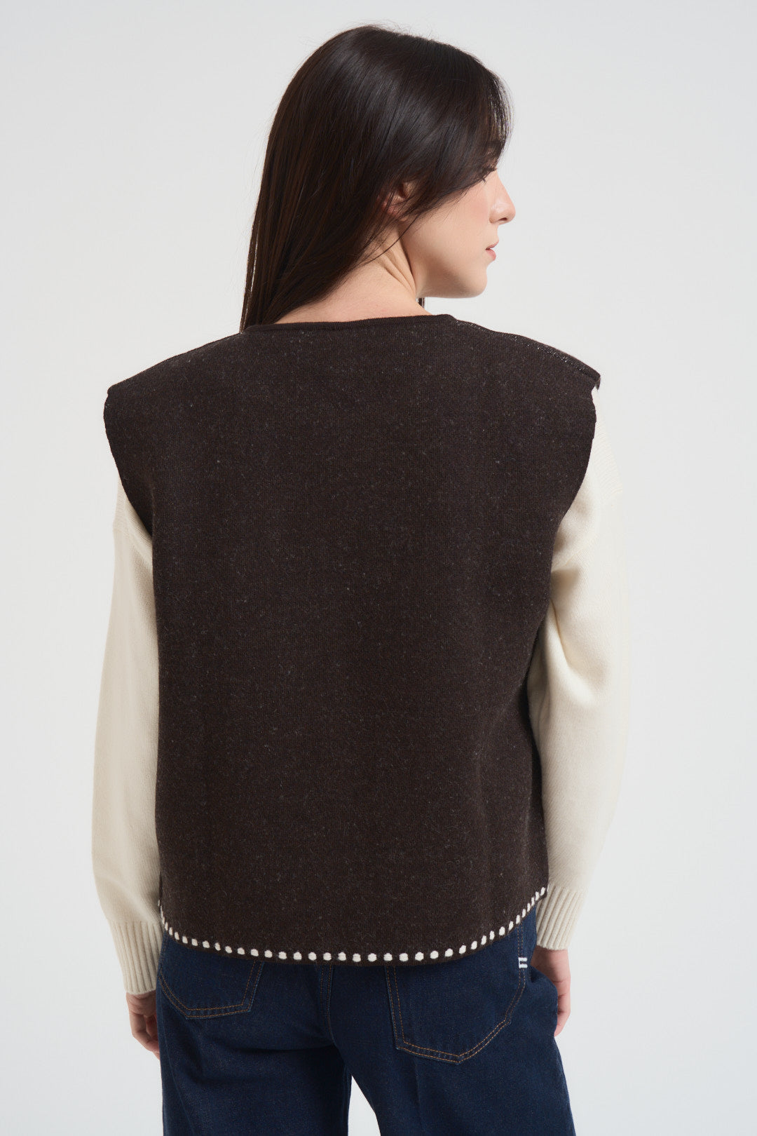Gilet donna in jacquard moro W5HMG35A400 MORO TENSIONE IN 