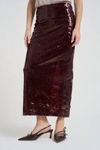 Gonna donna lunga con paillettes A0031 PRUGNA TWENTY FOURHAITCH 