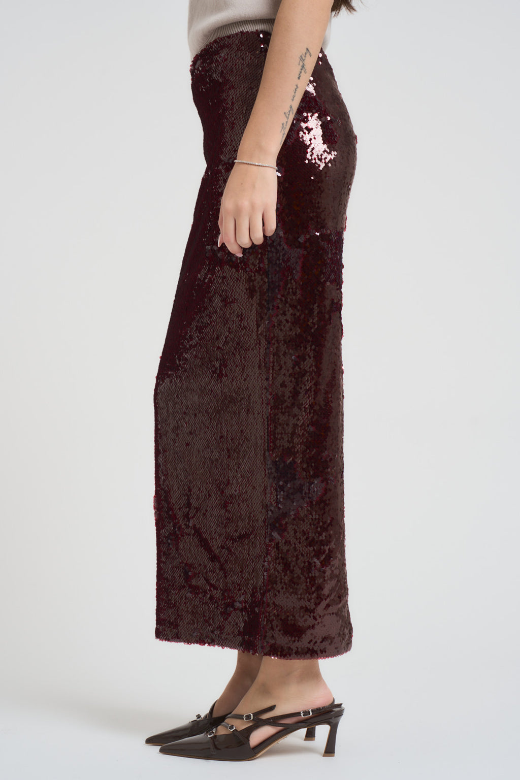 Gonna donna lunga con paillettes A0031 PRUGNA TWENTY FOURHAITCH 