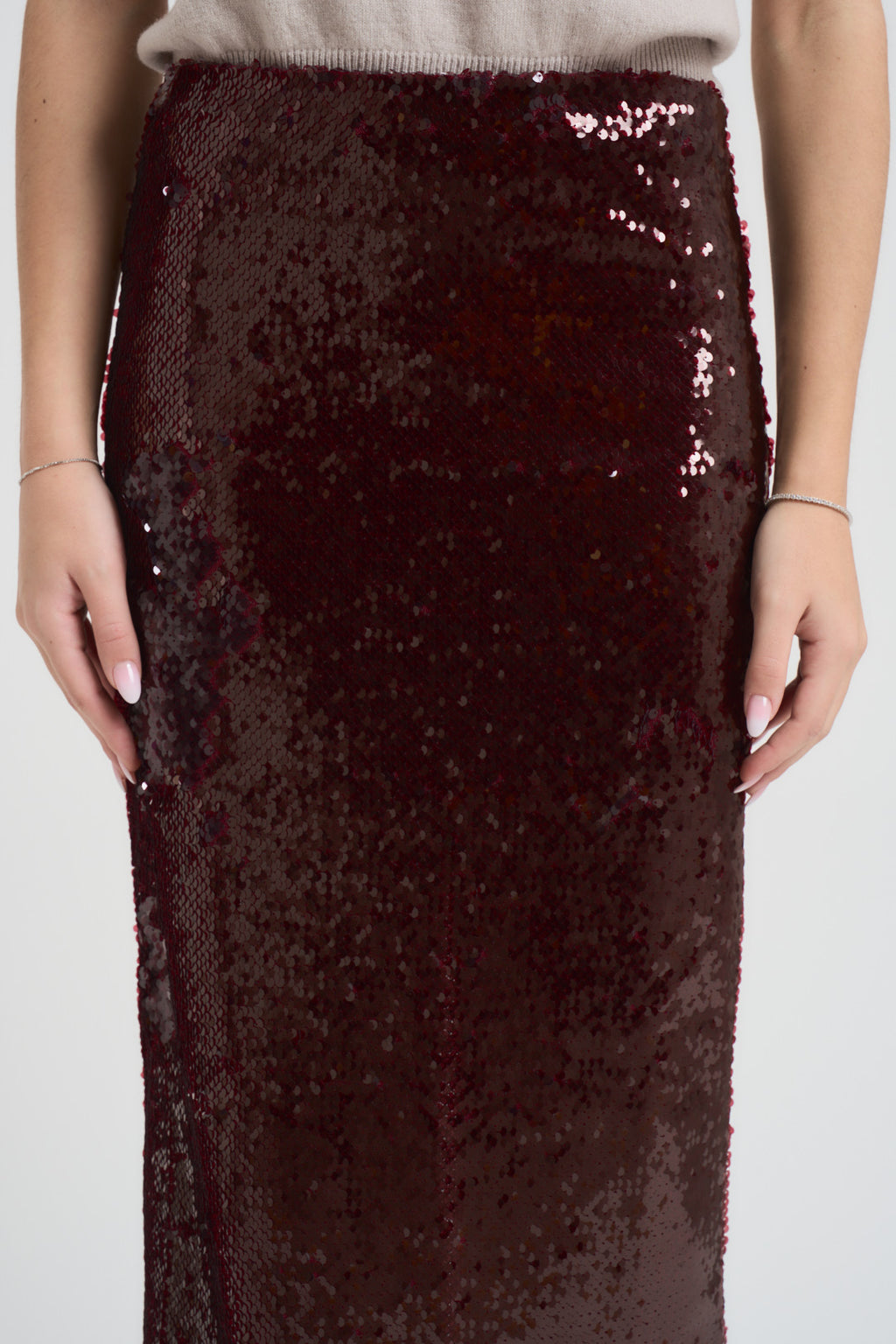 Gonna donna lunga con paillettes A0031 PRUGNA TWENTY FOURHAITCH 