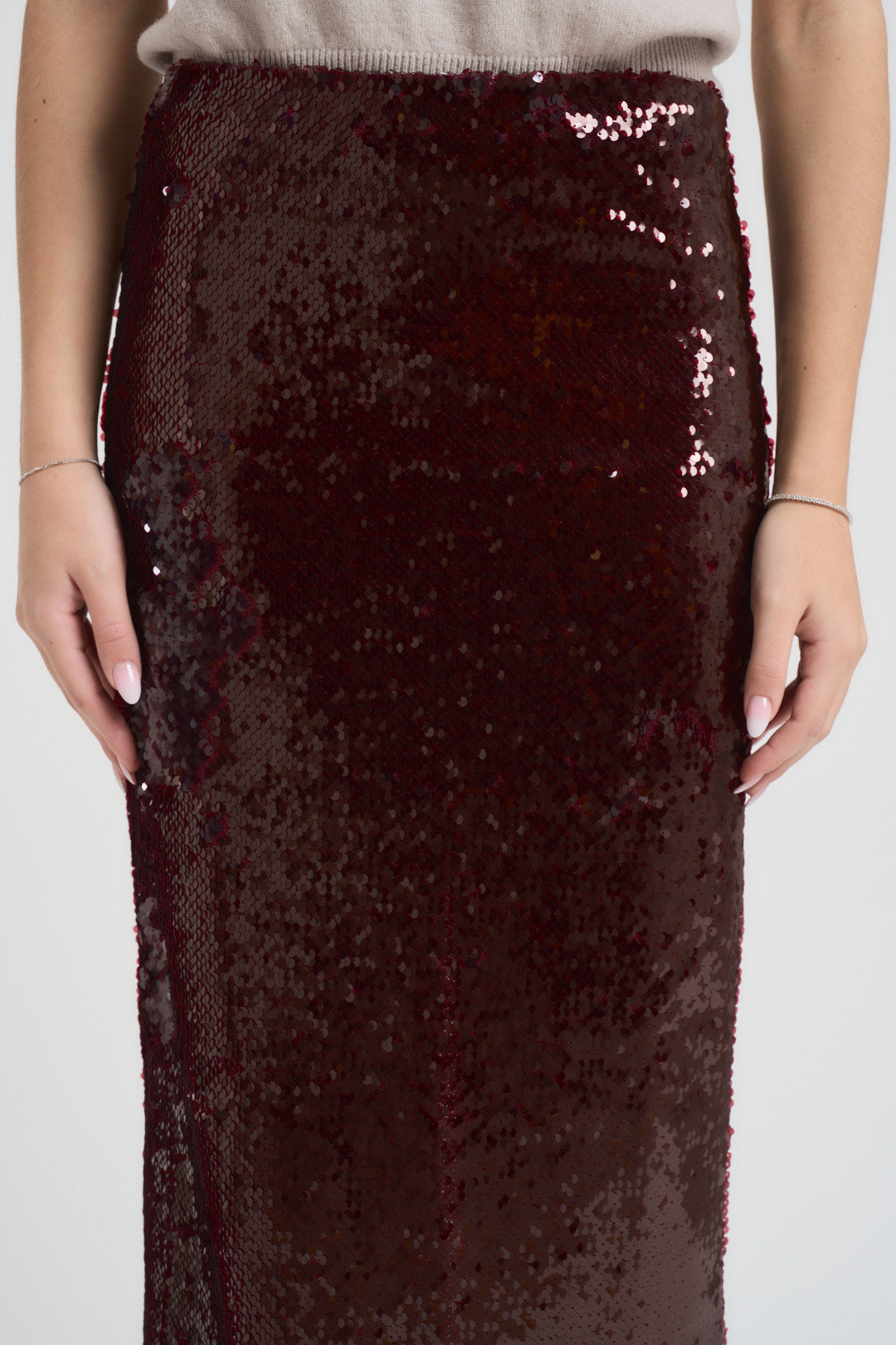 Gonna donna lunga con paillettes A0031 PRUGNA TWENTY FOURHAITCH 