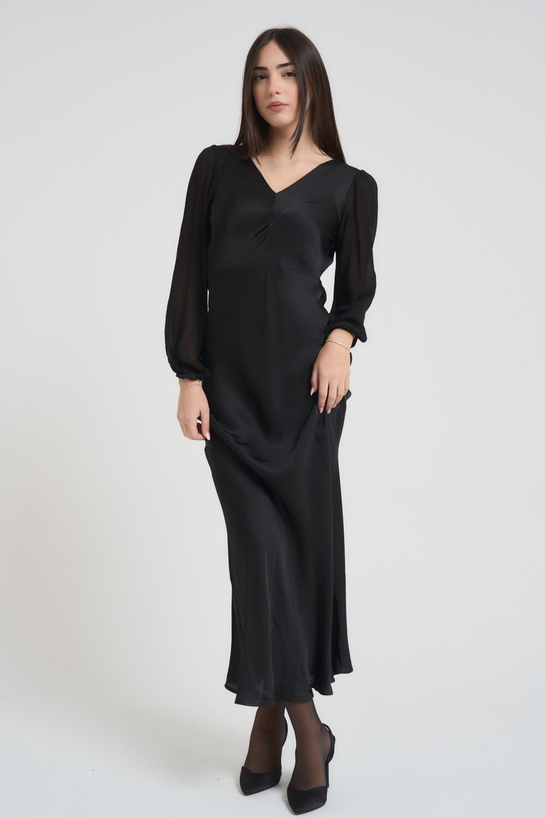 Abito donna lungo satinato nero TF1599 NERO VICOLO 