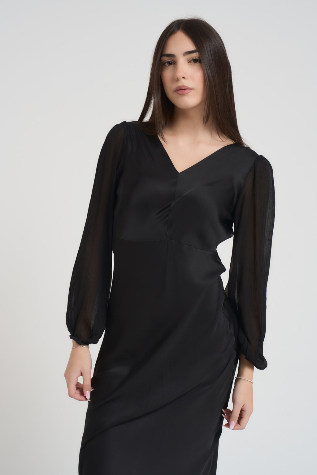 Abito donna lungo satinato nero TF1599 NERO VICOLO 